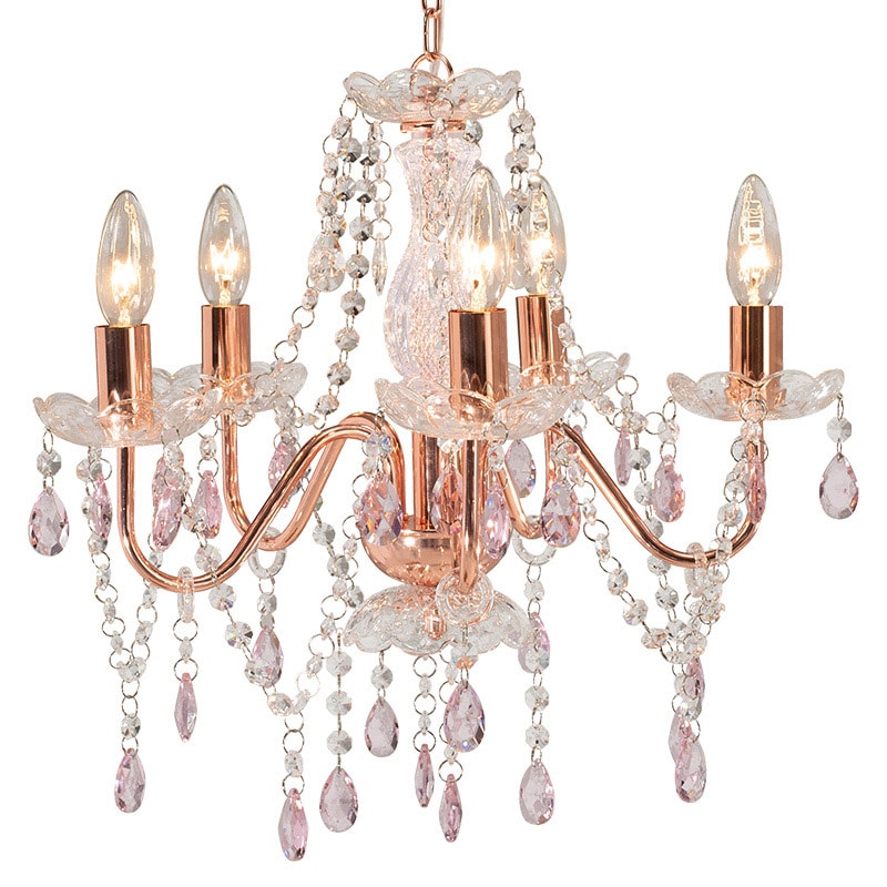 萩原 ガラスシャンデリア　5灯 ピンク NL-8628PK 1台（ご注文単位1台）【直送品】