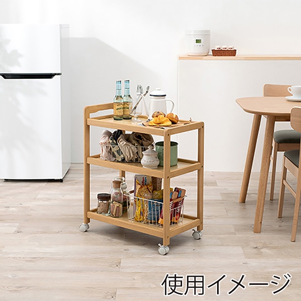 萩原 キッチンワゴン キャスター付 ナチュラル VW-7977NA 1台(ご注文単位1台)【直送品】