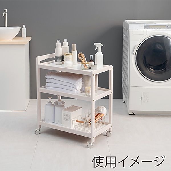 萩原 キッチンワゴン キャスター付 ホワイトウォッシュ VW-7977WS 1台(ご注文単位1台)【直送品】