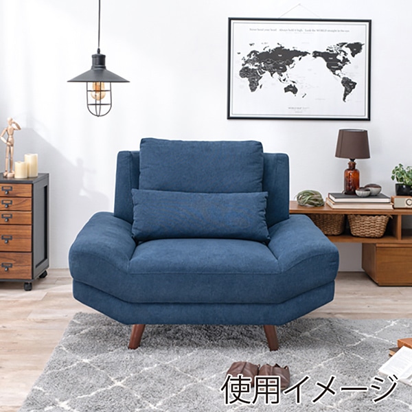 萩原 ごろ寝ソファ　1人掛け　クッション付 ネイビー ブライト1P-NV 1台（ご注文単位1台）【直送品】