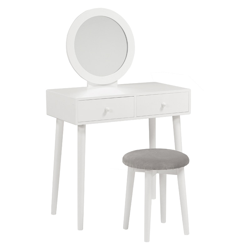 萩原 ドレッサー スツール付 丸型ミラー ホワイト MD-6578WH 1台(ご注文単位1台)【直送品】