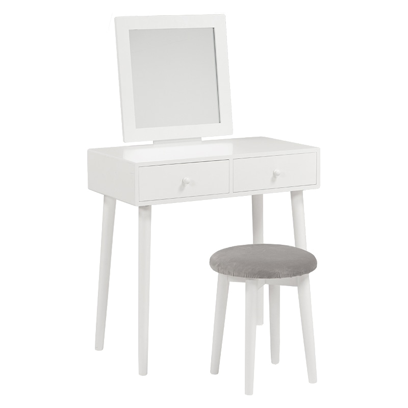 萩原 ドレッサー スツール付 正方形ミラー ホワイト MD-6579WH 1台(ご注文単位1台)【直送品】