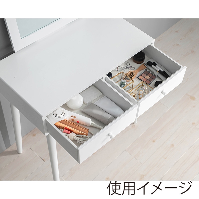 萩原 ドレッサー スツール付 正方形ミラー ホワイト MD-6579WH 1台(ご注文単位1台)【直送品】