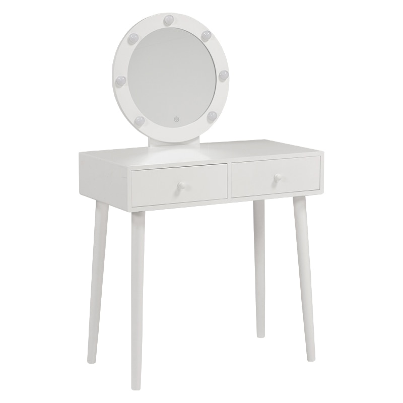 萩原 ドレッサー　スツール・LEDライト付 丸型ミラー　ホワイト MD-6575WH 1台（ご注文単位1台）【直送品】
