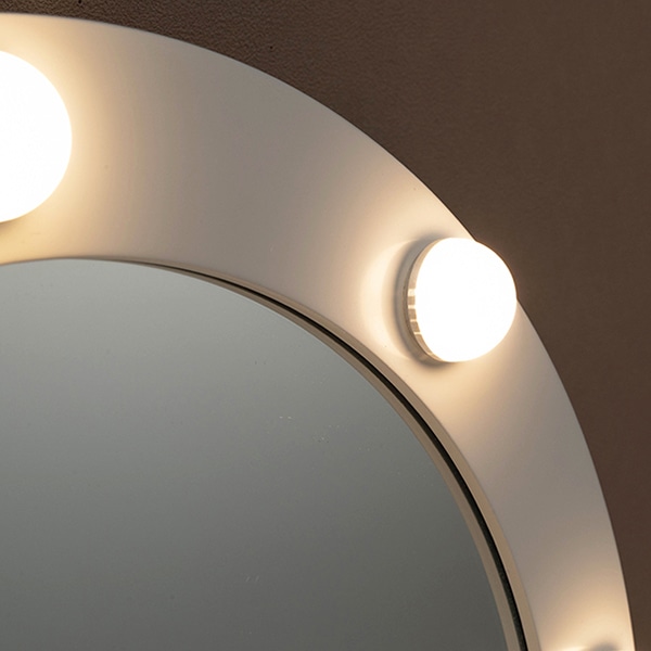 萩原 ドレッサー　スツール・LEDライト付 丸型ミラー　ホワイト MD-6575WH 1台（ご注文単位1台）【直送品】