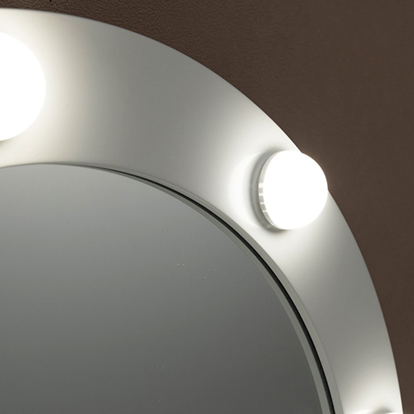 萩原 ドレッサー　スツール・LEDライト付 丸型ミラー　ホワイト MD-6575WH 1台（ご注文単位1台）【直送品】