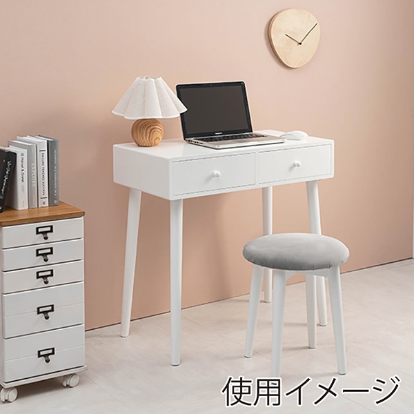 萩原 ドレッサー　スツール・LEDライト付 丸型ミラー　ホワイト MD-6575WH 1台（ご注文単位1台）【直送品】