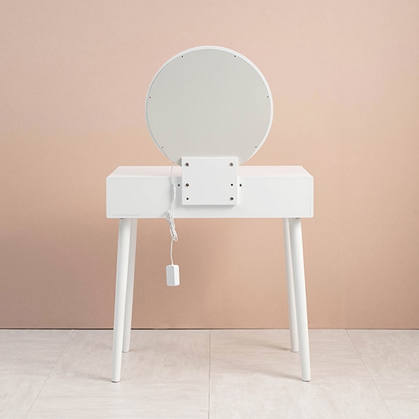 萩原 ドレッサー　スツール・LEDライト付 丸型ミラー　ホワイト MD-6575WH 1台（ご注文単位1台）【直送品】