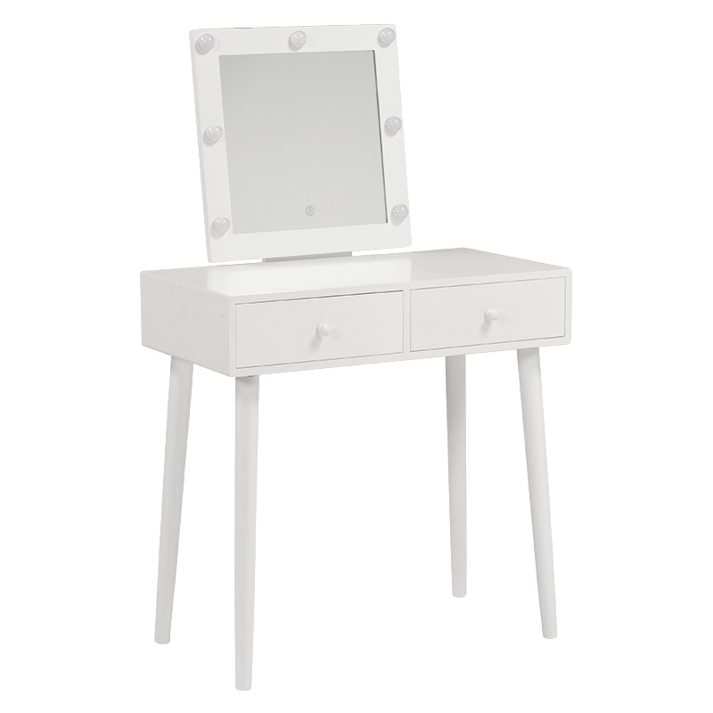 萩原 ドレッサー スツール・LEDライト付 正方形ミラー ホワイト MD-6576WH 1台(ご注文単位1台)【直送品】