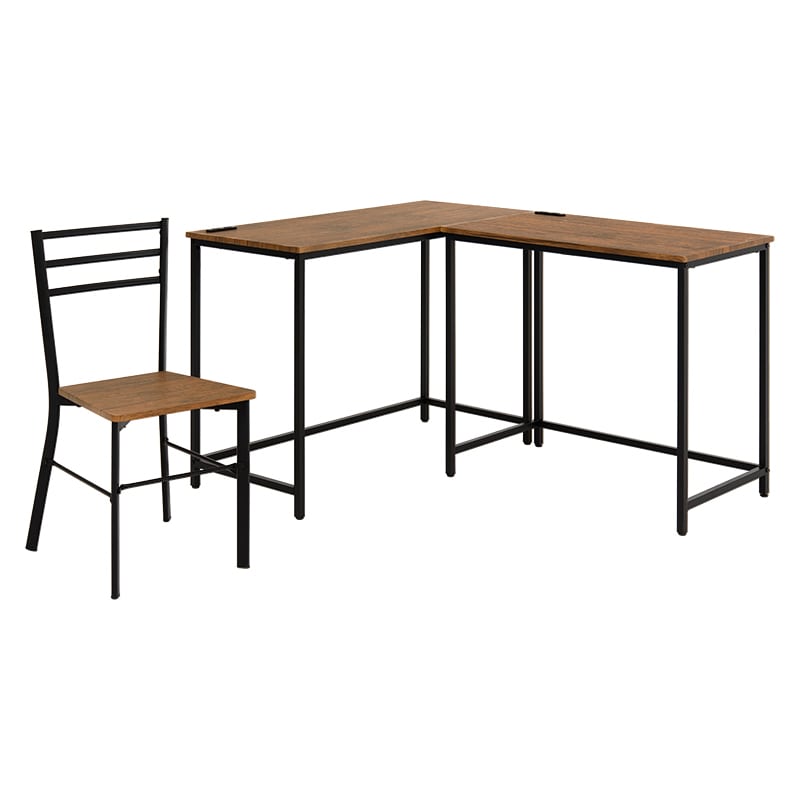 萩原 ロングデスク・デスク・チェア 3点セット ブラウン LDC-4697BR-TS 1セット(ご注文単位1セット)【直送品】