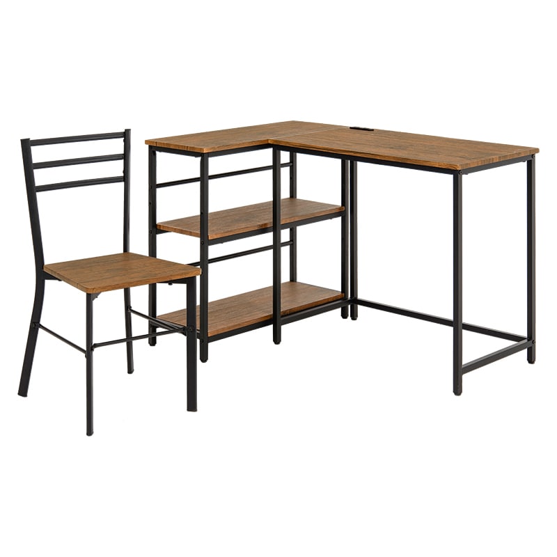 萩原 3段ラック・デスク・チェア 3点セット ブラウン LDC-4697BR-3RS 1セット(ご注文単位1セット)【直送品】