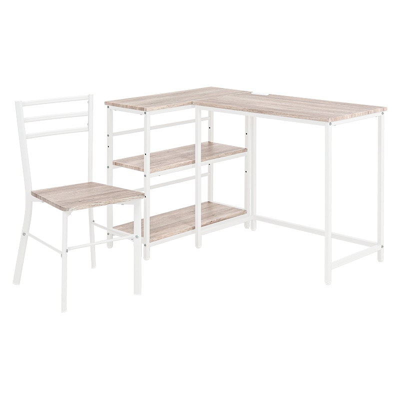 萩原 3段ラック・デスク・チェア 3点セット ホワイト LDC-4697WH-3RS 1セット(ご注文単位1セット)【直送品】