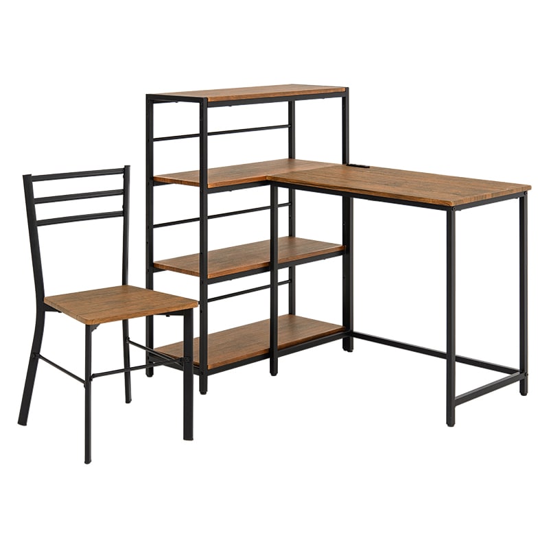 萩原 4段ラック・デスク・チェア 3点セット ブラウン LDC-4697BR-4RS 1セット(ご注文単位1セット)【直送品】