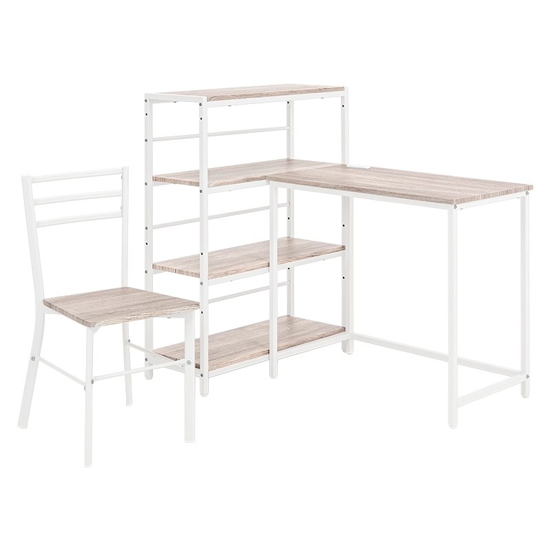 萩原 4段ラック・デスク・チェア 3点セット ホワイト LDC-4697WH-4RS 1セット(ご注文単位1セット)【直送品】