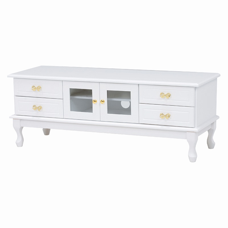 萩原 テレビ台 大 ゴールドリボン調取っ手 ホワイト MTV-6847WH 1台(ご注文単位1台)【直送品】