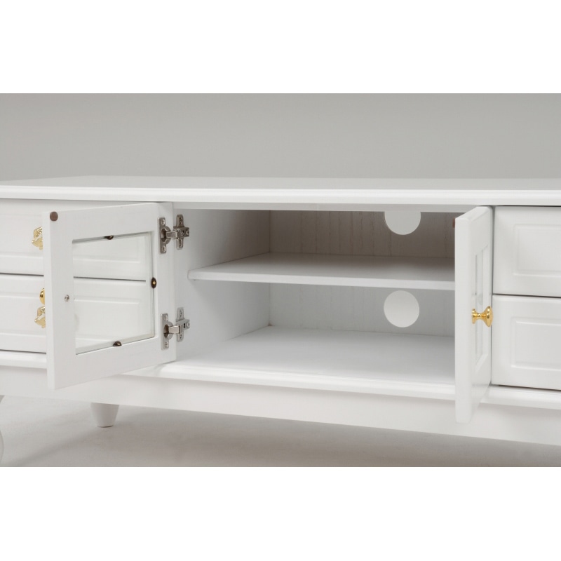 萩原 テレビ台 大 ゴールドリボン調取っ手 ホワイト MTV-6847WH 1台(ご注文単位1台)【直送品】