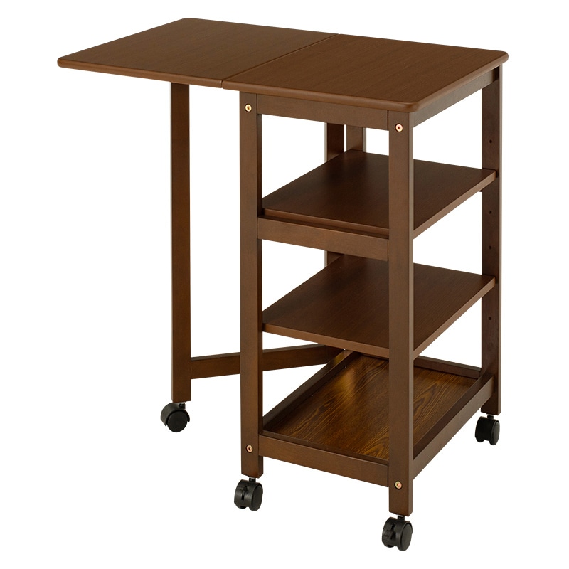 萩原 バタフライキッチンワゴン 可動棚×2枚 ブラウン VW-7984BR 1台(ご注文単位1台)【直送品】