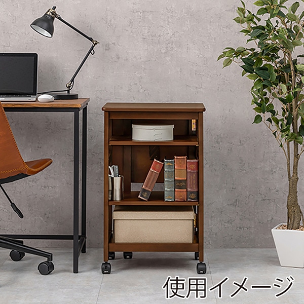 萩原 バタフライキッチンワゴン 可動棚×2枚 ブラウン VW-7984BR 1台(ご注文単位1台)【直送品】