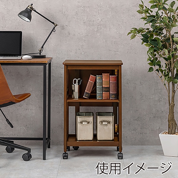 萩原 バタフライキッチンワゴン 可動棚×2枚 ブラウン VW-7984BR 1台(ご注文単位1台)【直送品】