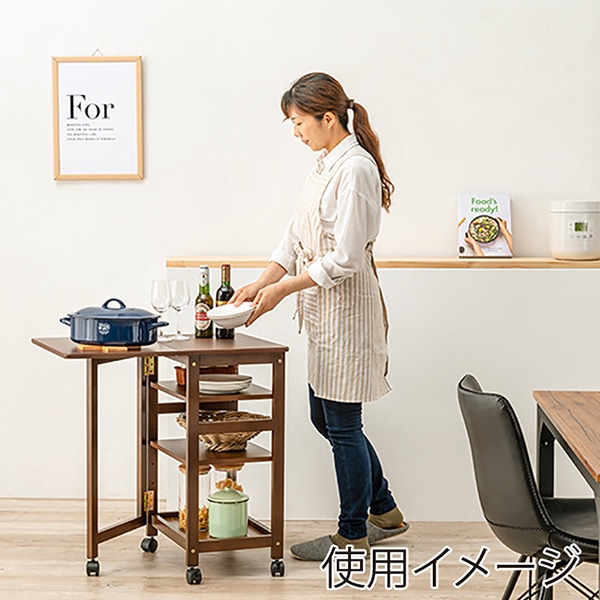 萩原 バタフライキッチンワゴン 可動棚×2枚 ブラウン VW-7984BR 1台(ご注文単位1台)【直送品】