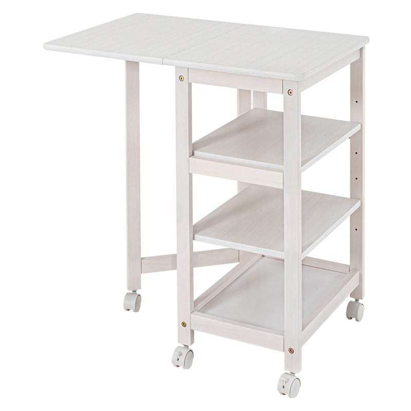 萩原 バタフライキッチンワゴン 可動棚×2枚 ホワイトウォッシュ VW-7984WS 1台(ご注文単位1台)【直送品】