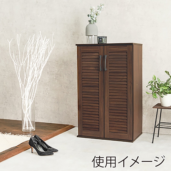萩原 ルーバー扉シューズラック　幅60cm ブラウン RSR-1700BR 1台（ご注文単位1台）【直送品】