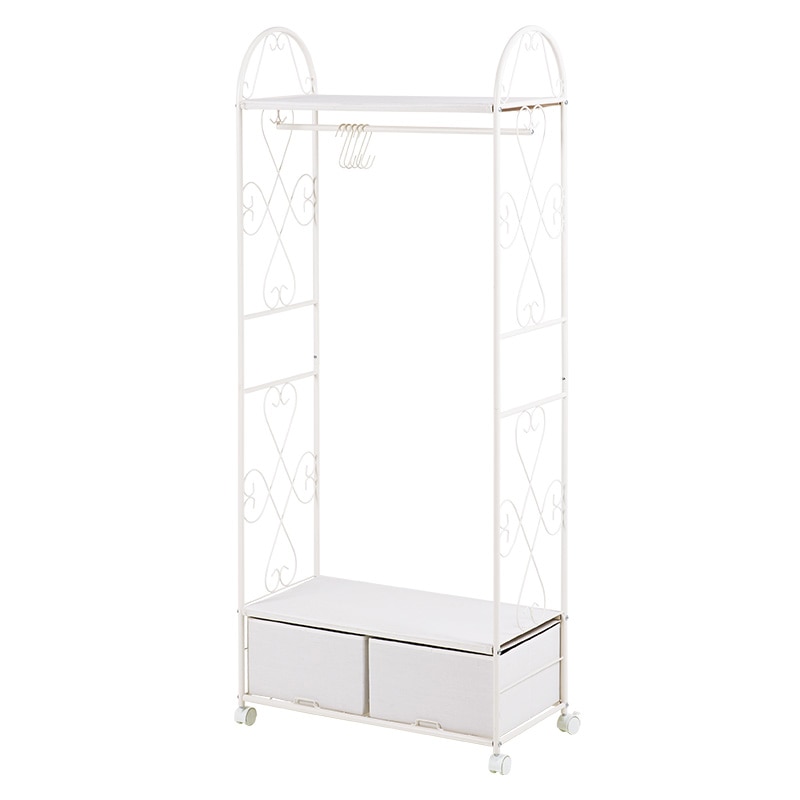 萩原 ハンガーラック 幅75cm 引出し2杯 ホワイト KHR-3164WH 1台(ご注文単位1台)【直送品】