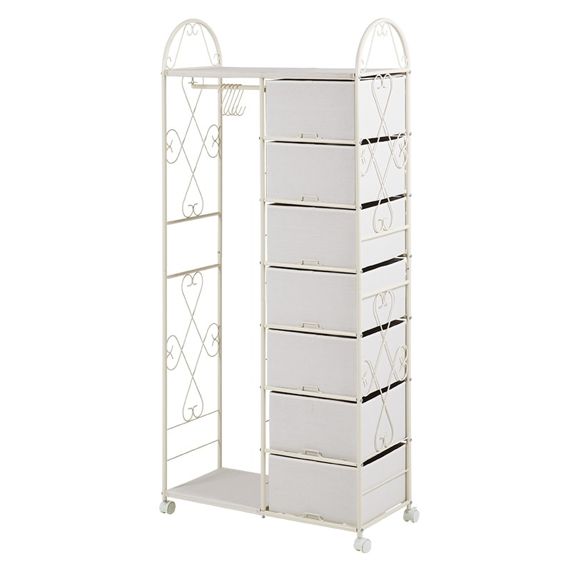 萩原 ハンガーラック 幅80cm 引出し7杯 ホワイト KHR-3165WH 1台(ご注文単位1台)【直送品】