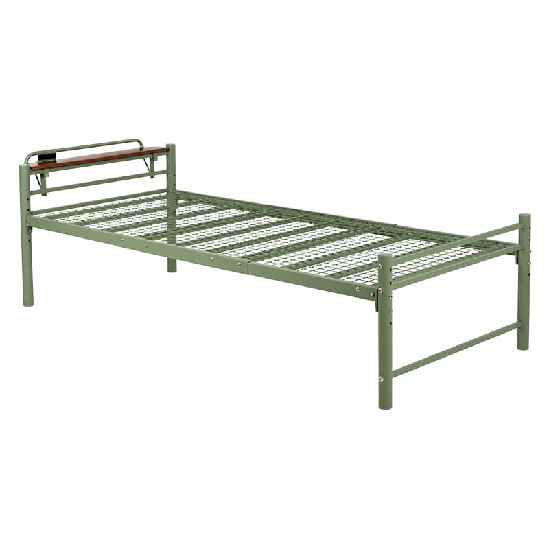 萩原 パイプベッド シングルロング 宮棚付 オリーブグリーン KH-3961S-GR 1台(ご注文単位1台)【直送品】