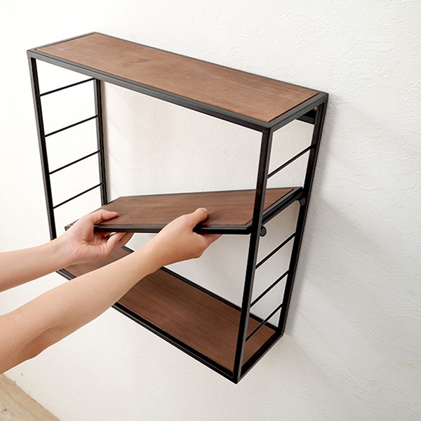 萩原 壁掛けラック　幅45cm ブラウン KR-3863BK 1台（ご注文単位1台）【直送品】