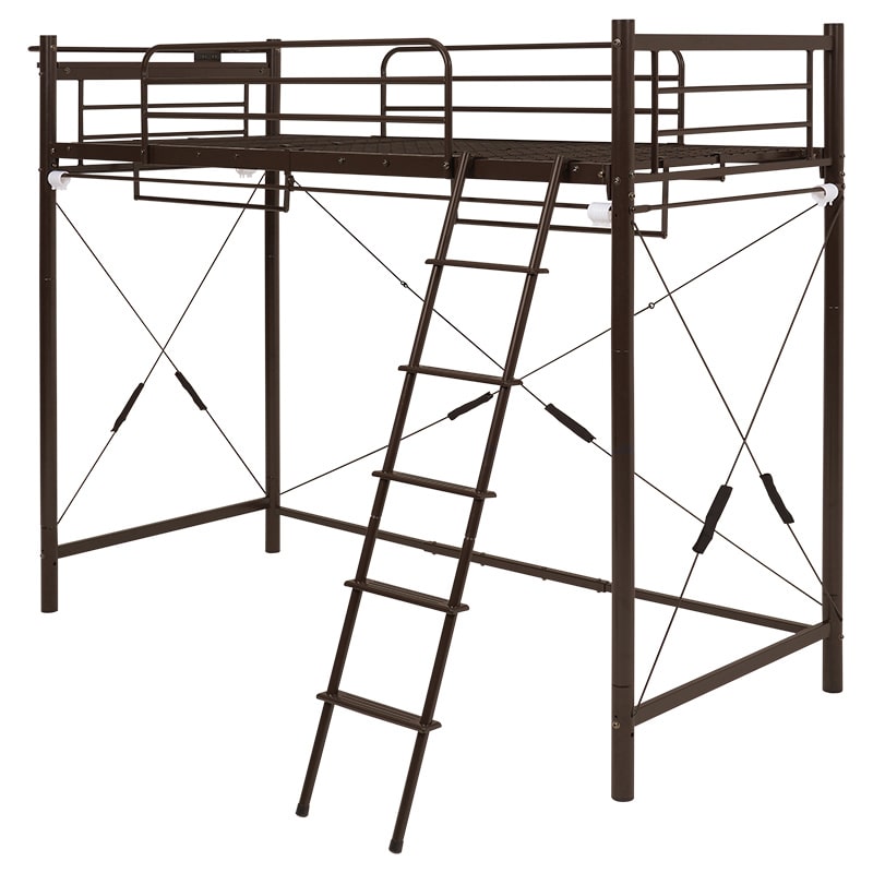 萩原 カーテンが取り付けられるロフトベッド 高さ184cm ダークブラウン KH-3792DBR 1台(ご注文単位1台)【直送品】