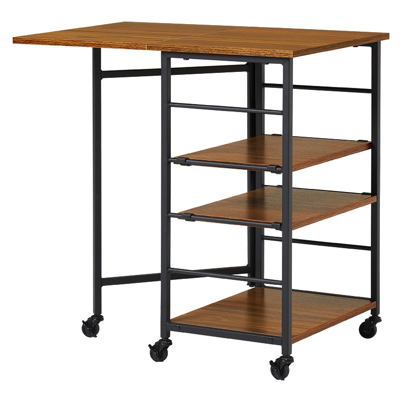 萩原 バタフライキッチンワゴン 棚付 ブラウン LW-4528BR 1台(ご注文単位1台)【直送品】