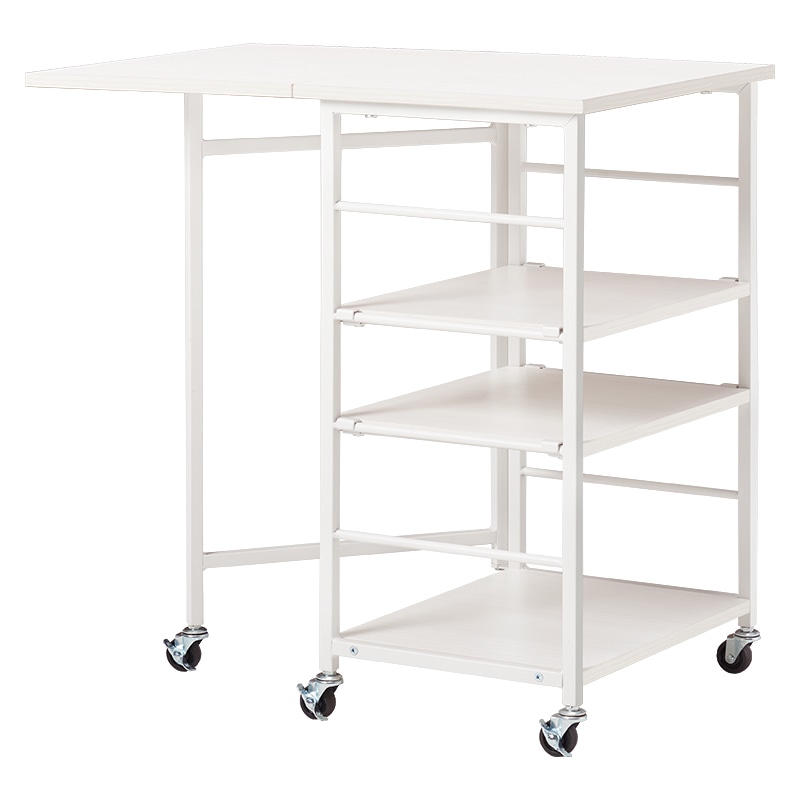 萩原 バタフライキッチンワゴン 棚付 ホワイト LW-4528WH 1台(ご注文単位1台)【直送品】