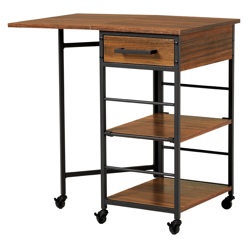 萩原 バタフライキッチンワゴン 引出付 ブラウン LW-4529BR 1台(ご注文単位1台)【直送品】