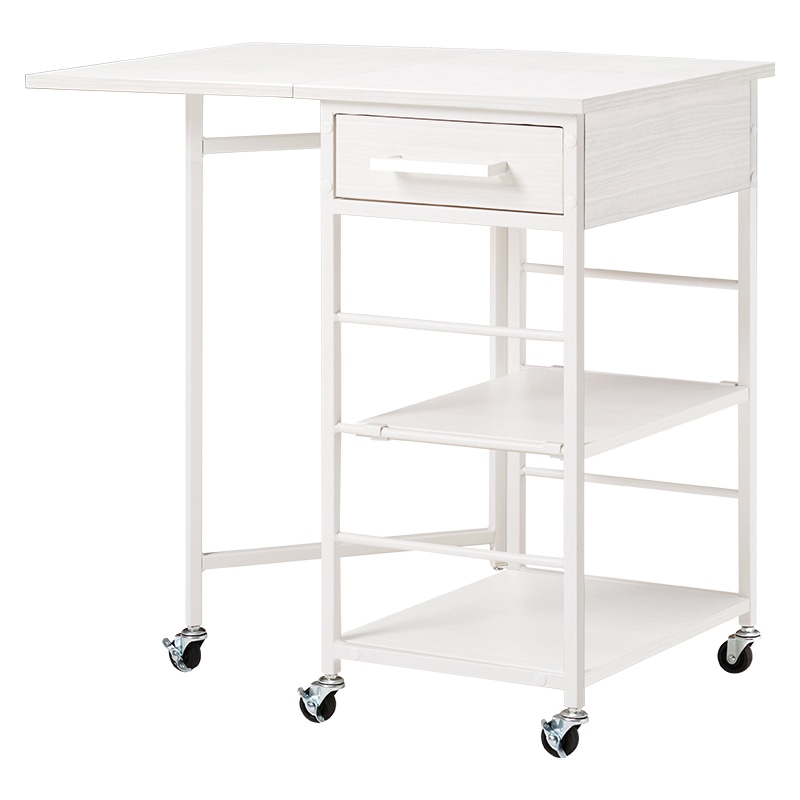 萩原 バタフライキッチンワゴン 引出付 ホワイト LW-4529WH 1台(ご注文単位1台)【直送品】