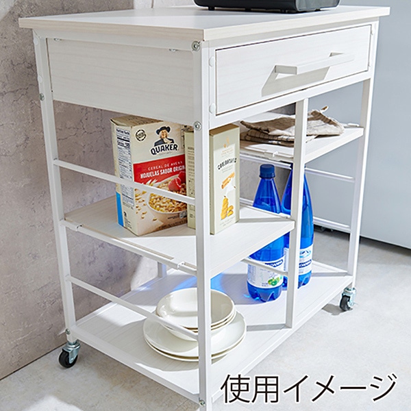 萩原 キッチンワゴン ホワイト LW-4530WH 1台(ご注文単位1台)【直送品】