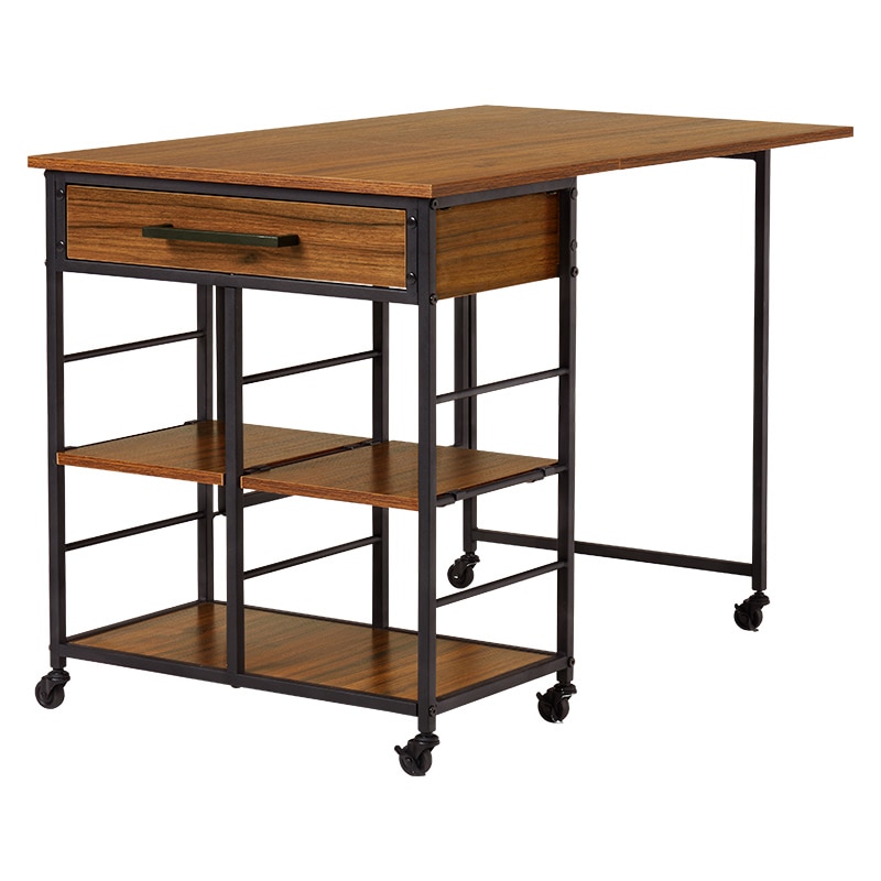 萩原 バタフライキッチンワゴン 引出付 ブラウン LW-4531BR 1台(ご注文単位1台)【直送品】