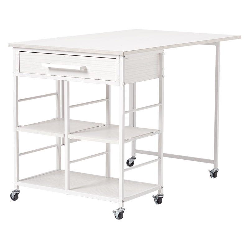 萩原 バタフライキッチンワゴン 引出付 ホワイト LW-4531WH 1台(ご注文単位1台)【直送品】