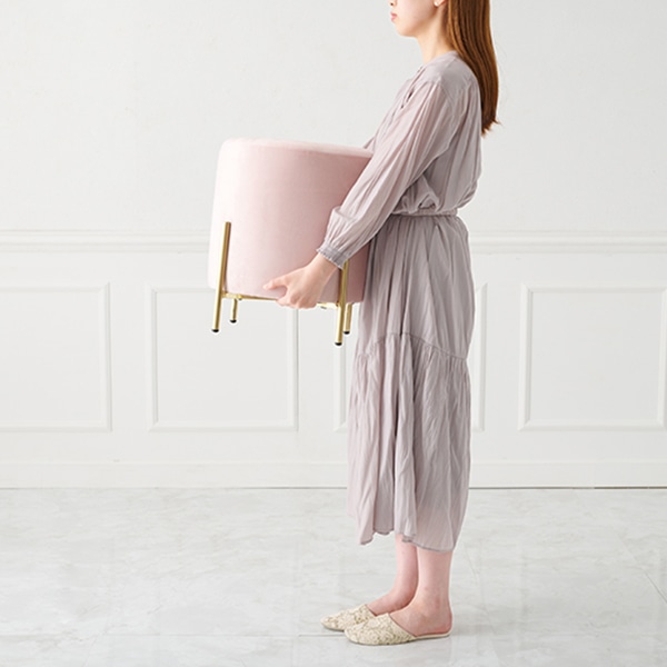 萩原 ベロア調スツール 幅39.5cm ピンク LS-4762PI 1台(ご注文単位1台)【直送品】