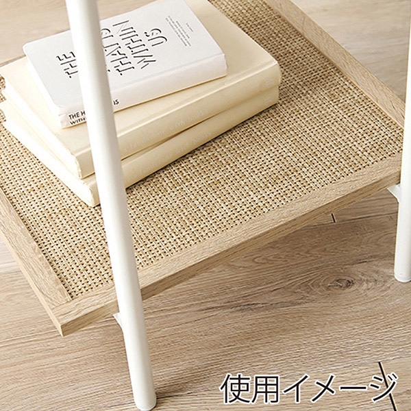 萩原 ラタン調ナイトテーブル ナチュラル×ホワイト KST-3174NW 1台（ご注文単位1台）【直送品】