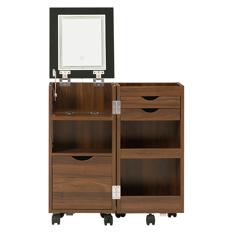 萩原 コスメワゴン 女優ライト付 ダークブラウン MUD-6679DBR 1台(ご注文単位1台)【直送品】