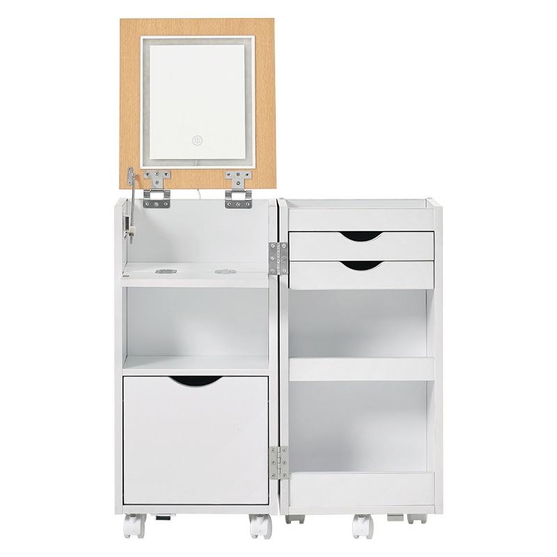 萩原 コスメワゴン 女優ライト付 ホワイト MUD-6679WH 1台(ご注文単位1台)【直送品】