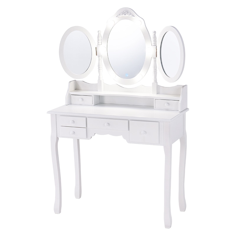 萩原 ドレッサー　スツール付　幅90cm ホワイト MD-6729WH 1台（ご注文単位1台）【直送品】