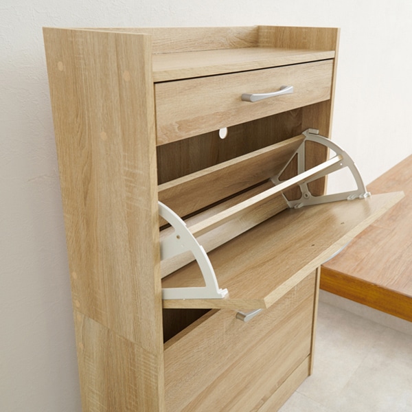 萩原 シューズラック　2段　12足収納 ナチュラル RSR-1704NA 1台（ご注文単位1台）【直送品】