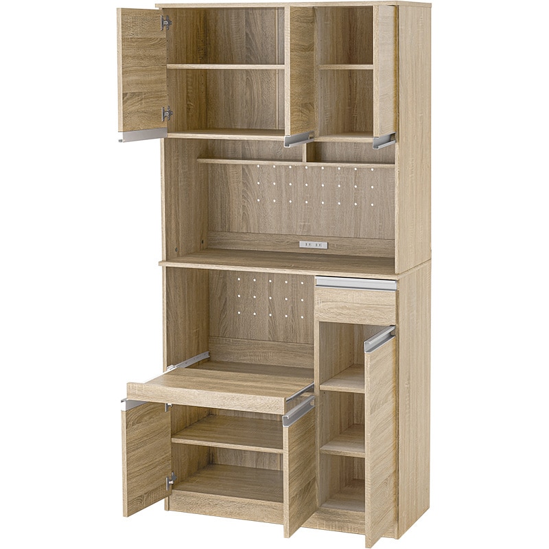 萩原 キッチンボード ハイタイプ 幅89cm ナチュラル VHR-7154NA 1台(ご注文単位1台)【直送品】