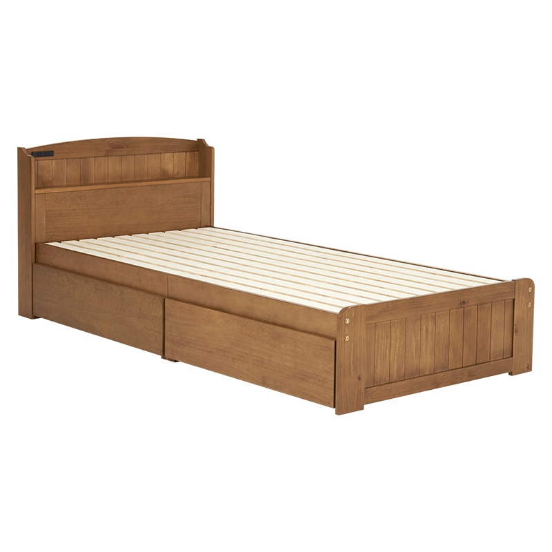 萩原 すのこベッド ボンネルコイルマットレス・引出し付 シングル ライトブラウン MB-5039S-LBR+KM-3101 1台(ご注文単位1台)【直送品】