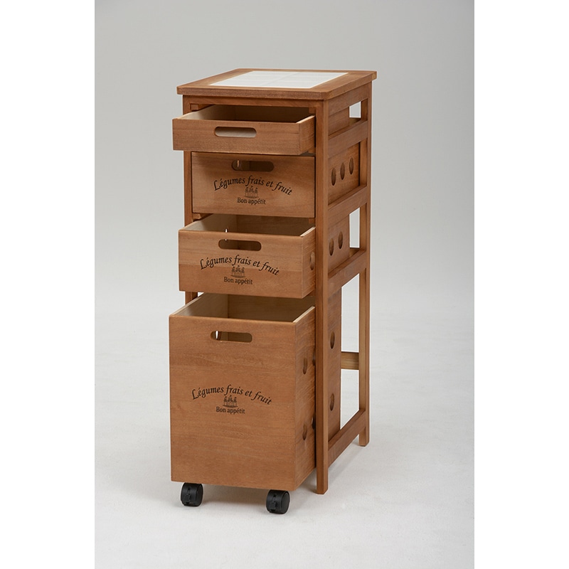 萩原 キッチンストッカー 4段 ライトブラウン MUD-6606LBR 1台(ご注文単位1台)【直送品】