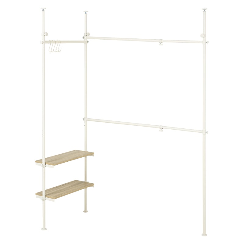 萩原 伸縮式突っ張りハンガーラック ナチュラル×ホワイト KTR-3141NW 1台(ご注文単位1台)【直送品】