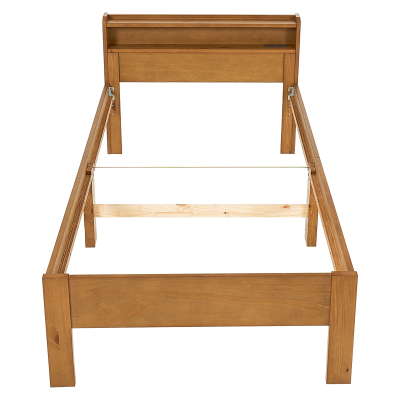 萩原 シングルベッド ボンネルコイルマットレス付 宮棚2段 ライトブラウン MB-5406S-LBR+KM-3101 1台(ご注文単位1台)【直送品】