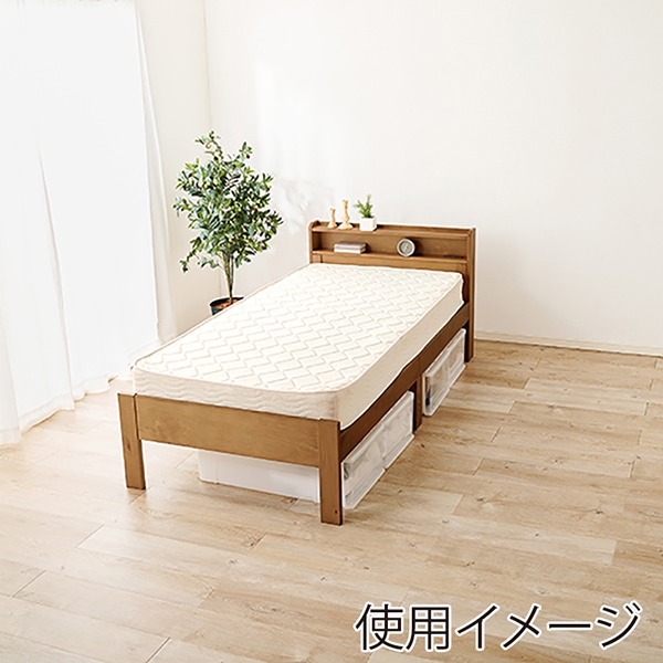 萩原 シングルベッド ボンネルコイルマットレス付 宮棚2段 ライトブラウン MB-5406S-LBR+KM-3101 1台(ご注文単位1台)【直送品】